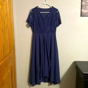 Women’s navy blue dress with lace top.   size medium. Layered bottom